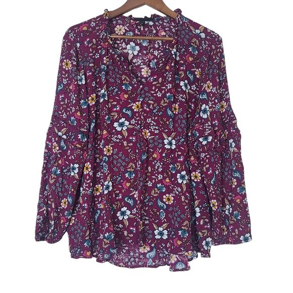 Lane Bryant Womens Floral Boho Cutout Long Sleeve Rayon Blouse Plus Size 22 / 24 - Picture 1 of 12
